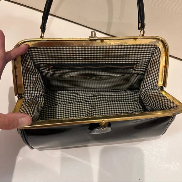 Delicato By Markay Vintage Black Patent Leather Handbag Purse - Picture 7 of 9